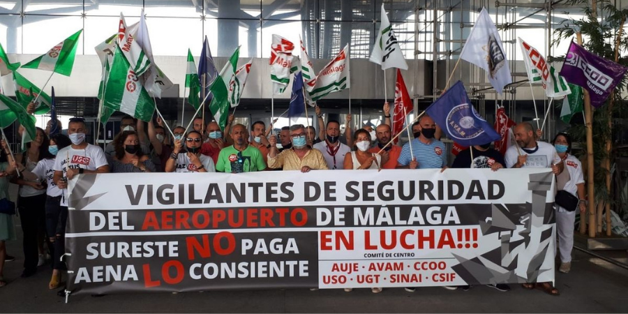Primera jornada de huelga de los vigilantes del aeropuerto de Málaga contra los incumplimientos
